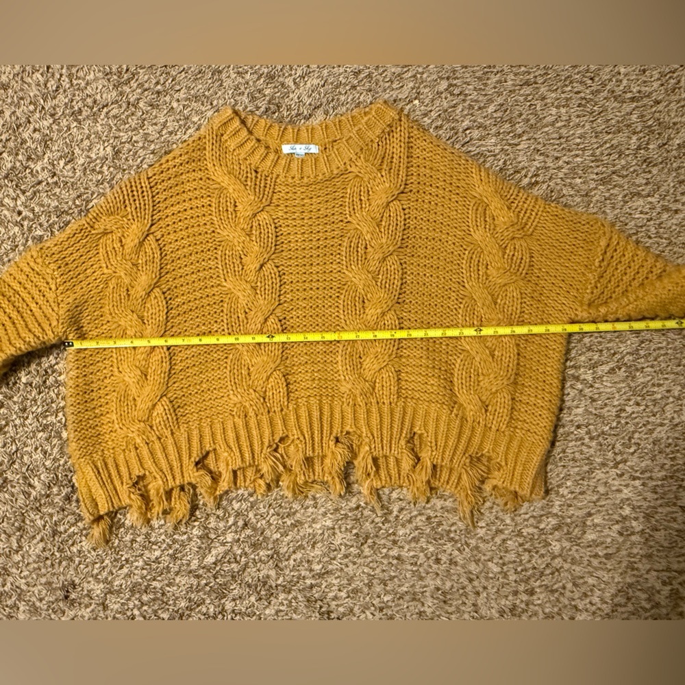 She + Sky Mustard Cable Knit Cropped Sweater - Picture 11 of 12
